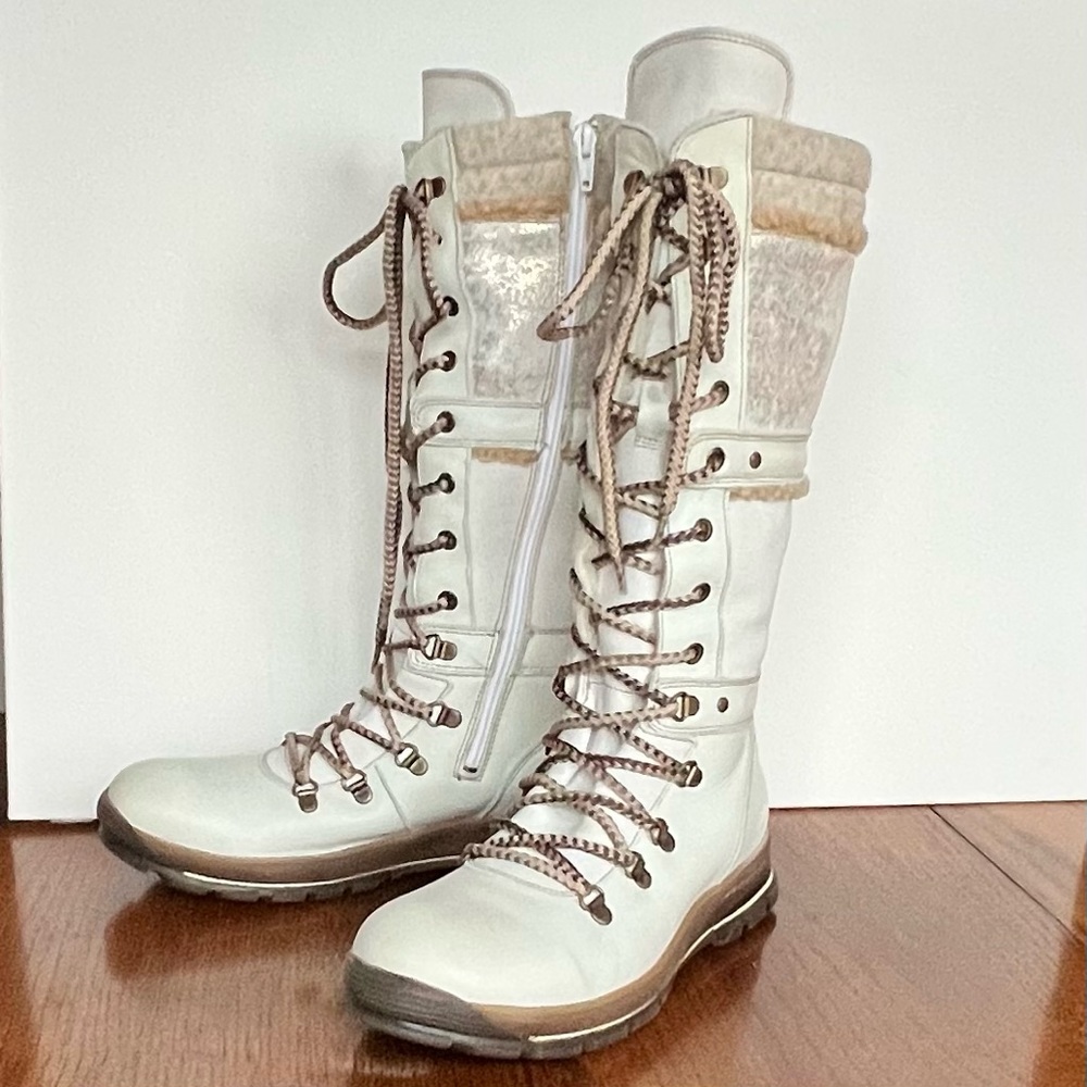 Women’s Bos. & Co. White Gabriella Waterproof Leather Boot, Sz US 9.5 US/EU 40